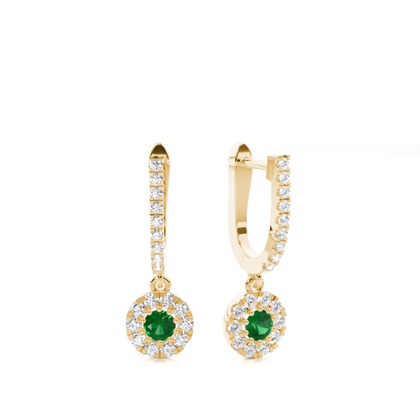 Yellow Gold Emerald Earrings Diamond