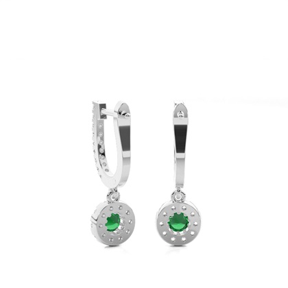 Emerald stone Round Diamond Hoop Earring