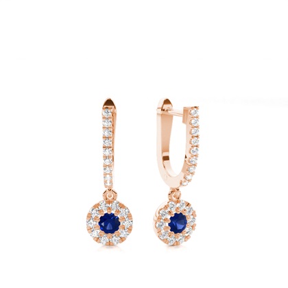 Blue Sapphire stone Round Diamond Hoop Earring