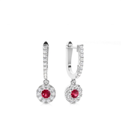 Ruby stone Round Diamond Hoop Earring