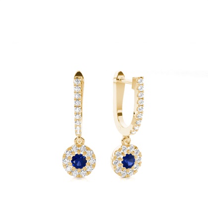 Blue Sapphire stone Round Diamond Hoop Earring