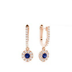 Blue Sapphire stone Round Diamond Hoop Earring