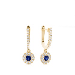 Blue Sapphire stone Round Diamond Hoop Earring