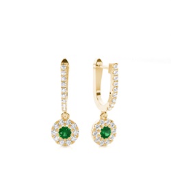 Emerald stone Round Diamond Hoop Earring