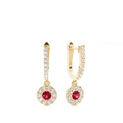 Ruby stone Round Diamond Hoop Earring