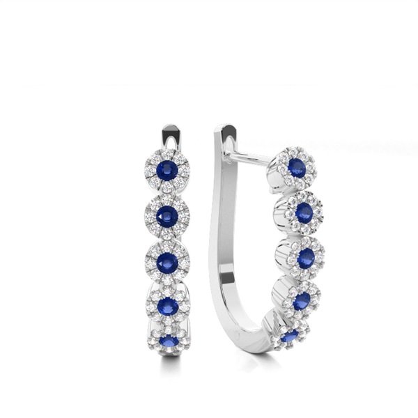 Blue Sapphire stone Round Diamond Hoop Earring