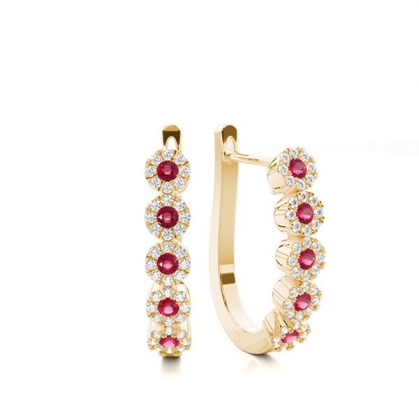 Ruby stone Round Diamond Hoop Earring