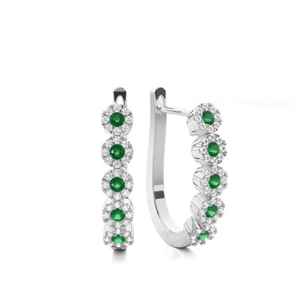 Emerald stone Round Diamond Hoop Earring