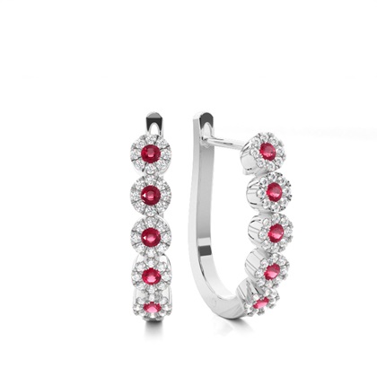 Ruby stone Round Diamond Hoop Earring