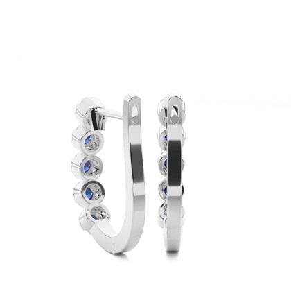 Blue Sapphire stone Round Diamond Hoop Earring