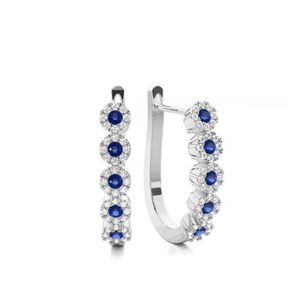 Blue Sapphire stone Round Diamond Hoop Earring