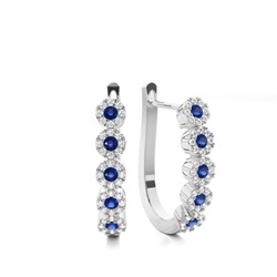 Blue Sapphire stone Round Diamond Hoop Earring