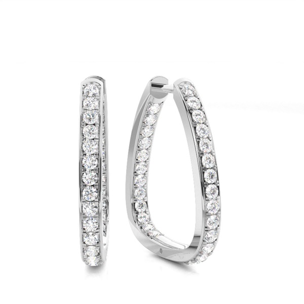Pave Setting Round Diamond Hoop Earrings