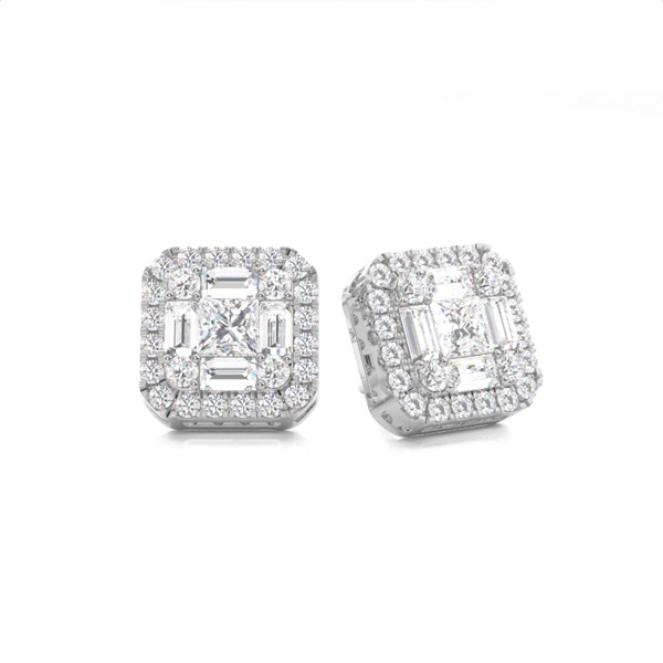 Pave Setting Round Diamond Cluster Earrings