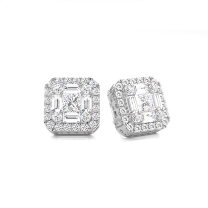 Pave Setting Round Diamond Cluster Earrings