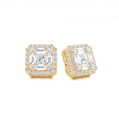 Pave Setting Round Diamond Cluster Earrings