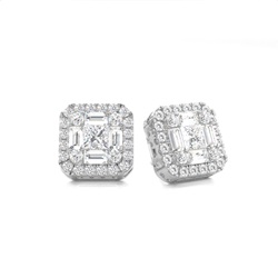 Pave Setting Round Diamond Cluster Earrings