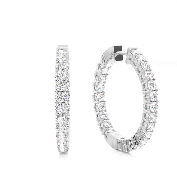 4 Prong Setting Round Diamond Hoop Earrings