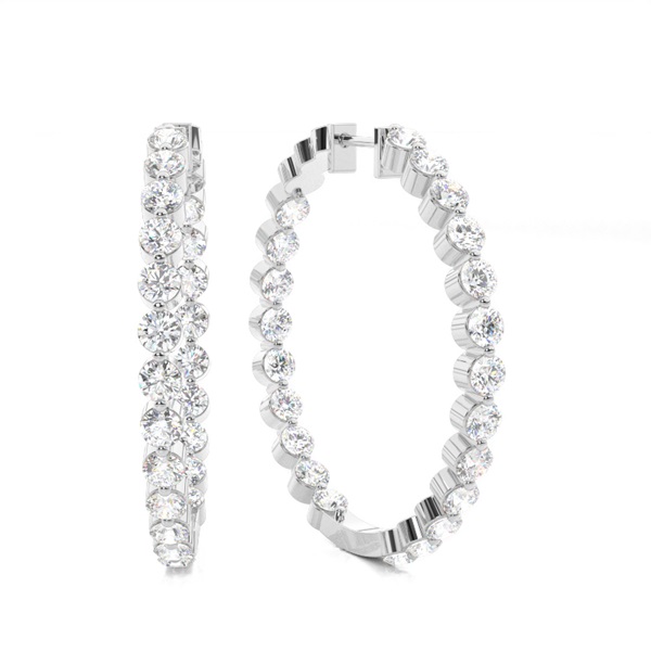 2 Prong Setting Round Diamond Hoop Earrings
