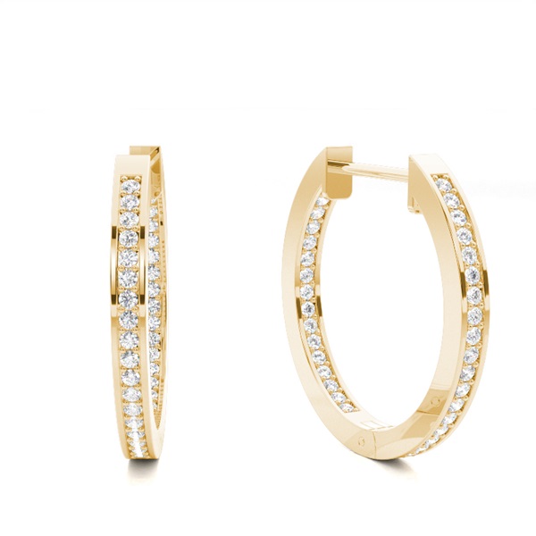 Pave Setting Round Diamond Hoop Earrings