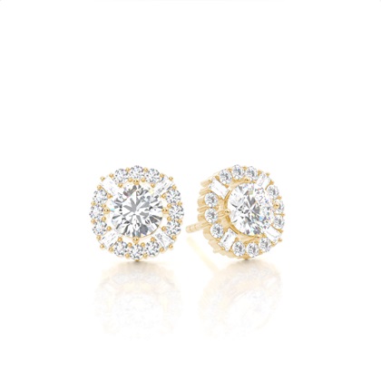 Yellow Gold Halo Diamond Earrings