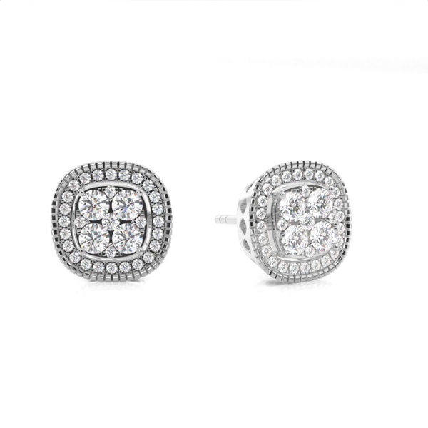 Pave Setting Round Diamond Cluster Earrings