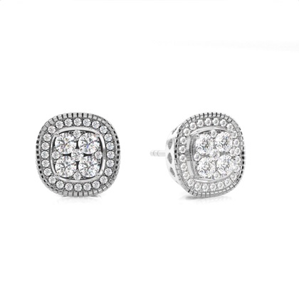 Pave Setting Round Diamond Cluster Earrings
