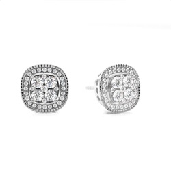 Pave Setting Round Diamond Cluster Earrings