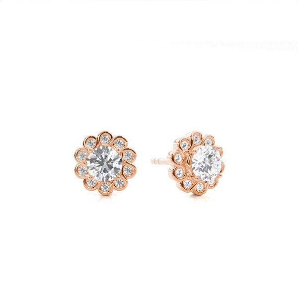 4 Prong Setting Round Diamond Halo Earring