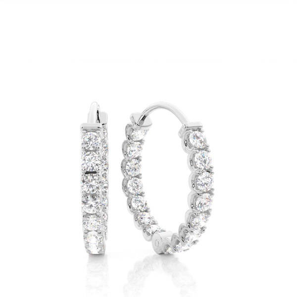 White Gold Round Diamond Hoop Earrings