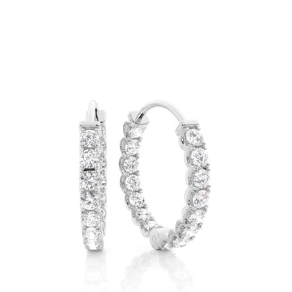 White Gold Round Diamond Hoop Earrings