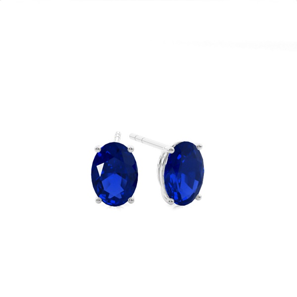 4 Prong Setting Oval Blue Sapphire Stud Earring