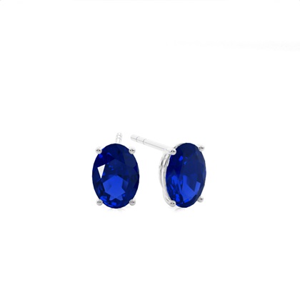 4 Prong Setting Oval Blue Sapphire Stud Earring