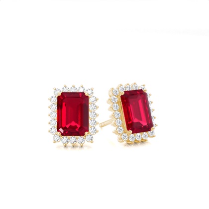 Yellow Gold Ruby Earrings Diamond