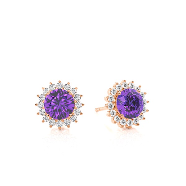 Prong Setting Round Amethyst Stud Earring