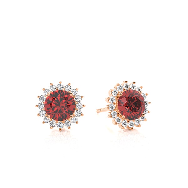 Prong Setting Round Garnet Stud Earring