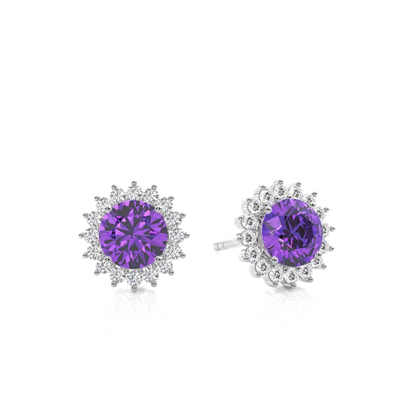 Prong Setting Round Amethyst Stud Earring