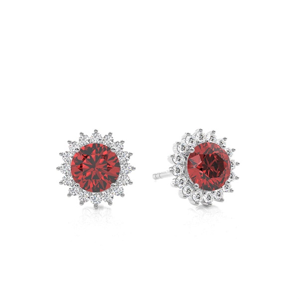 Prong Setting Round Garnet Stud Earring