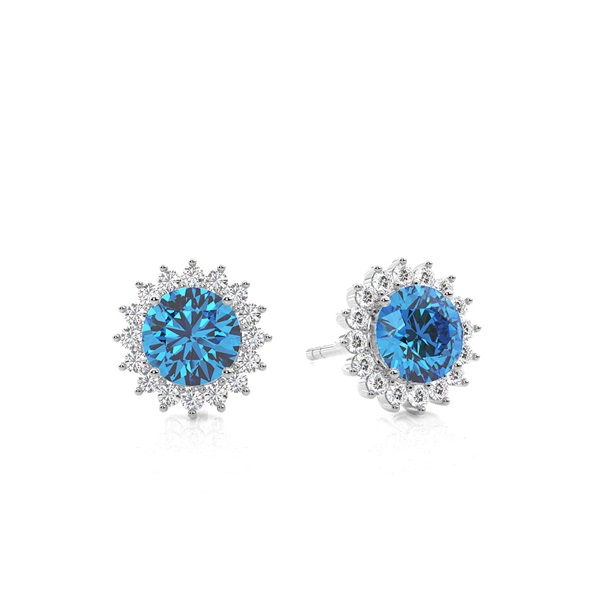 Prong Setting Round Blue Topaz Stud Earring