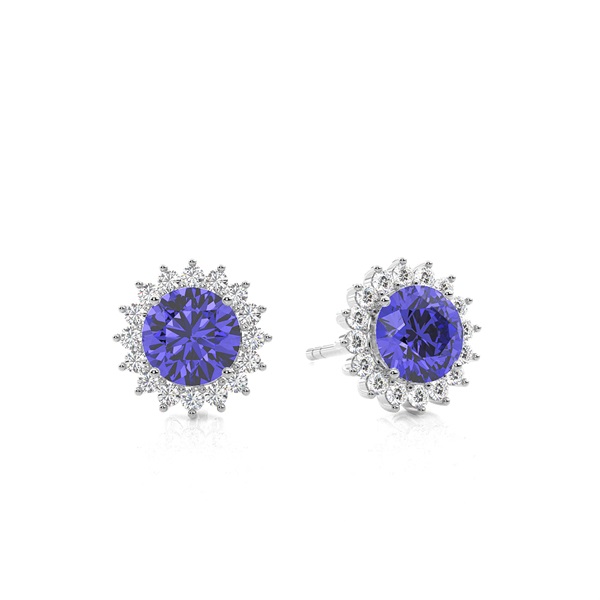 Prong Setting Round Tanzanite Stud Earring