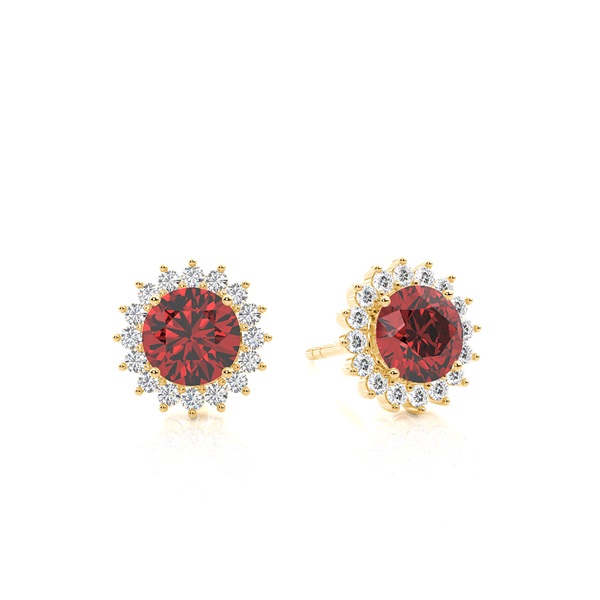 Prong Setting Round Garnet Stud Earring