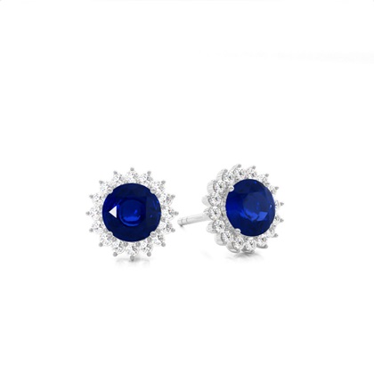 Round Sapphire Diamond Earrings