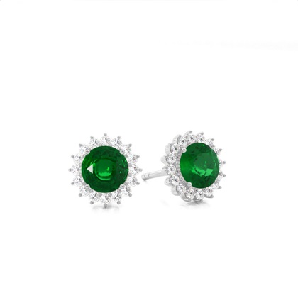 Prong Setting Round Emerald Stud Earring