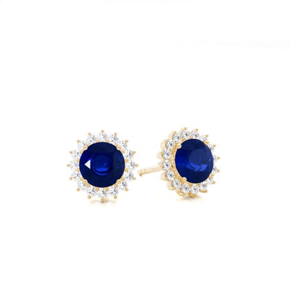 Prong Setting Round Blue Sapphire Stud Earring