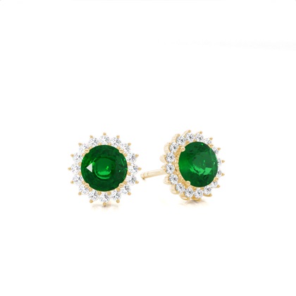 Yellow Gold Emerald Earrings Diamond