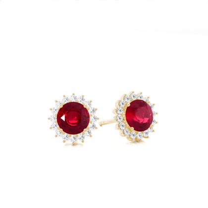 Yellow Gold Ruby Earrings Diamond