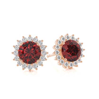 Prong Setting Round Garnet Stud Earring