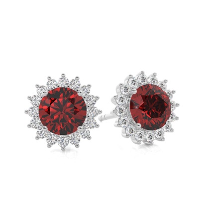Prong Setting Round Garnet Stud Earring