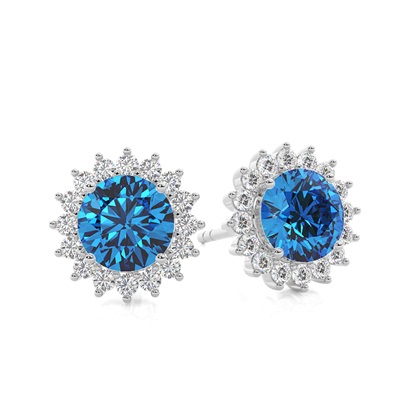 Prong Setting Round Blue Topaz Stud Earring