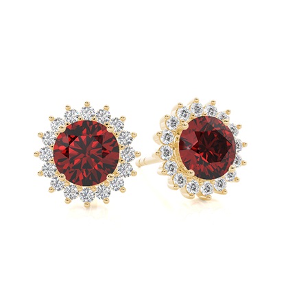 Prong Setting Round Garnet Stud Earring